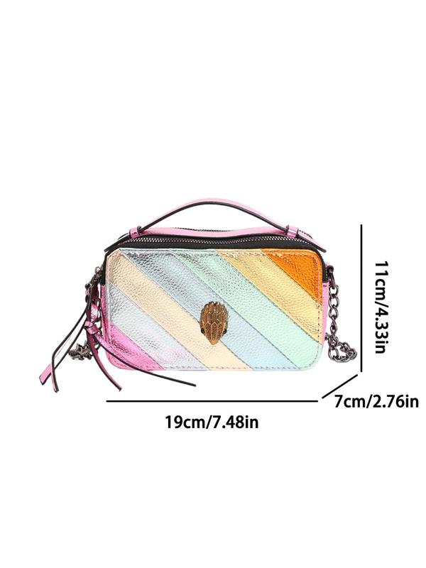 Fashionable Rainbow Striped Decorated Rhinestone Eagle Design Crossbody Bag, Casual PU Leather Zipper Shoulder Bag for Women, Trendy All-match Commuter Bag for Daily Used