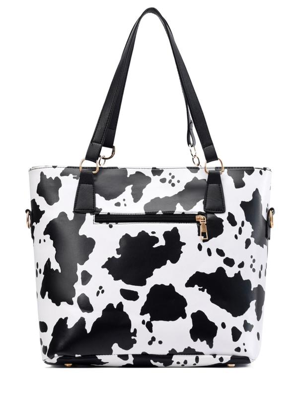 Women's Fashionable Cow Print Tote Bag & Crossbody Bag & Pouch & Wristlet & Wallet, Casual Trendy Versatile High-quality Daily Commuting Bag Set