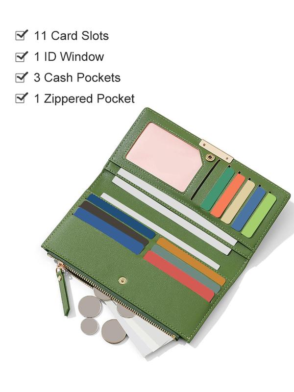 Women's Solid Color Long Wallet, Fashionable PU Leather Zipper Wallet for Daily Used, Casual Trendy Versatile High-quality Daily Wallet