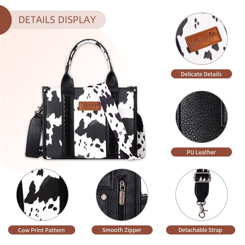 Wrangler [MegaLive] Concealed Carry Moo Moo Cow Print Tote Handbag - Large Capacity Tote with Zipper for Phones, Cosmetics, Keys, Purses