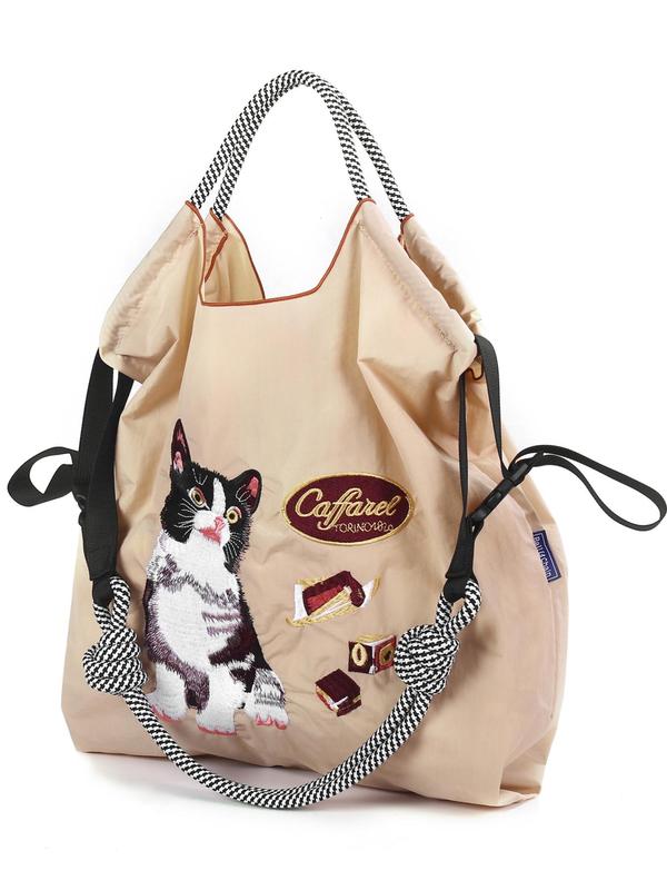 Fashion Cat Embroidery Tote Bag, Casual Versatile Shoulder Bag for Women, Trendy All-match Bag for Daily Use