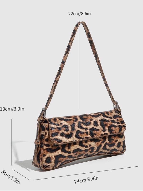 Women's Fashion Leopard Print Baguette Bag, Retro Pu Leather Shoulder Bag for Daily Used, Casual Trendy Versatile High-quality Daily Commuting Bag