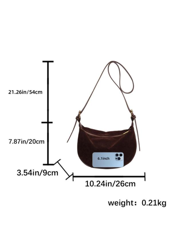 Women's Solid Velvet Zipper Crossbody Bag, Fashionable Large Capacity Shoulder Bag for Daily Used, Casual Trendy Versatile High-quality Daily Commuting Bag