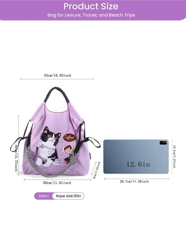 Fashion Cat Embroidery Tote Bag, Casual Versatile Shoulder Bag for Women, Trendy All-match Bag for Daily Use