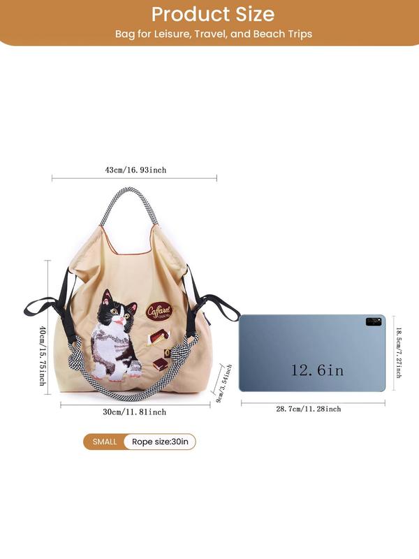 Fashion Cat Embroidery Tote Bag, Casual Versatile Shoulder Bag for Women, Trendy All-match Bag for Daily Use