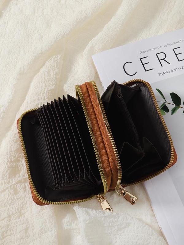 Women's  Minimalist Short Wallet, Double Zipper Around Clutch Purse, Simple Casual Multi-Card Card Holder
