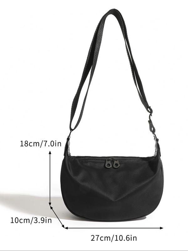 Women's Solid Zipper Crossbody Bag, Fashionable Waterproof Nylon Shoulder Bag for Daily Used, Casual Trendy Versatile High-quality Commuting Bag