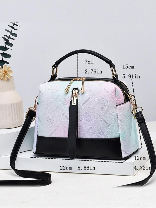 Women's Elegant Leaf Pattern Ombre Handbag, Fashionable PU Leather Crossbody Bag for Daily Used, Casual Trendy Versatile High-quality Daily Commuting Bag