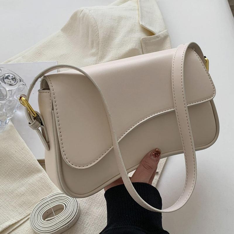 Women's PU Leather Saddle Bag Fashionable Simple Shoulder Bag Flip Design Solid Color Square Bag Versatile Handbag