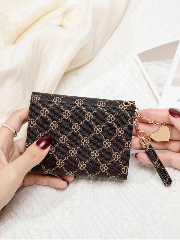 Women's Business Fashion Small Wallet with Tassel Charm, Multi Layer Portable Id Card Wallet, Minimalist Money Credit Card Wallet for Daily Travel