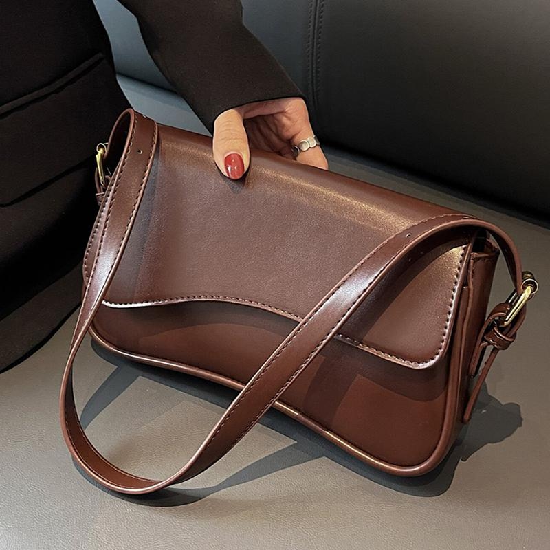 Women's PU Leather Saddle Bag Fashionable Simple Shoulder Bag Flip Design Solid Color Square Bag Versatile Handbag