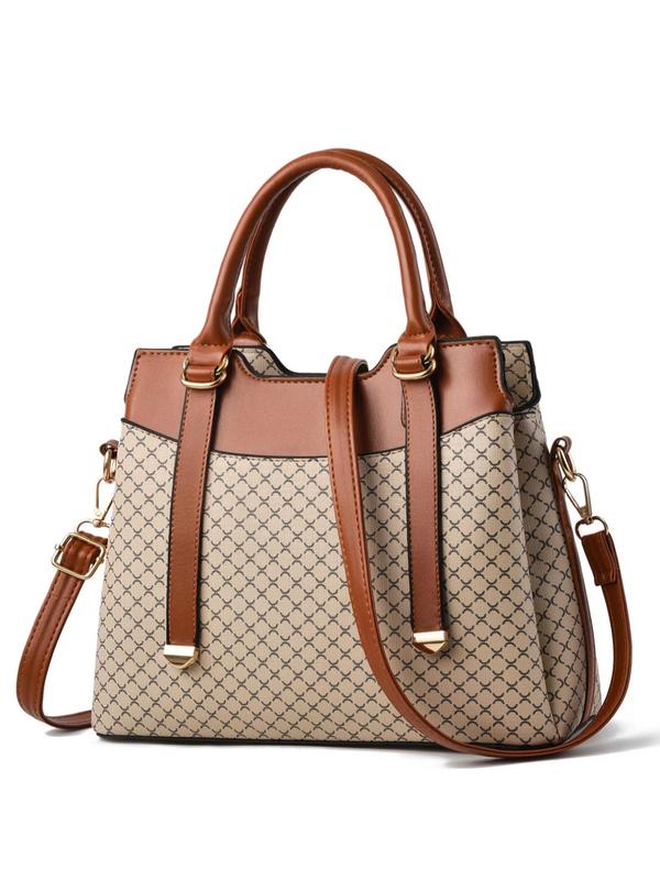 Women's Fashionable Geometric Pattern Handbag, Adjustable Strap Zipper Shoulder Bag, Casual Trendy PU Leather Commuter Bag for Daily Use