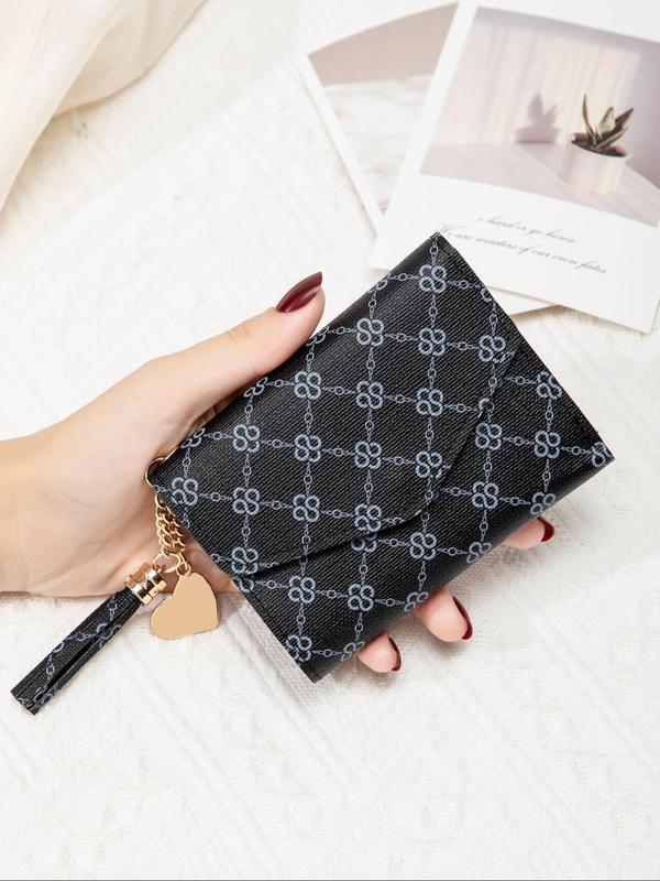 Women's Business Fashion Small Wallet with Tassel Charm, Multi Layer Portable Id Card Wallet, Minimalist Money Credit Card Wallet for Daily Travel