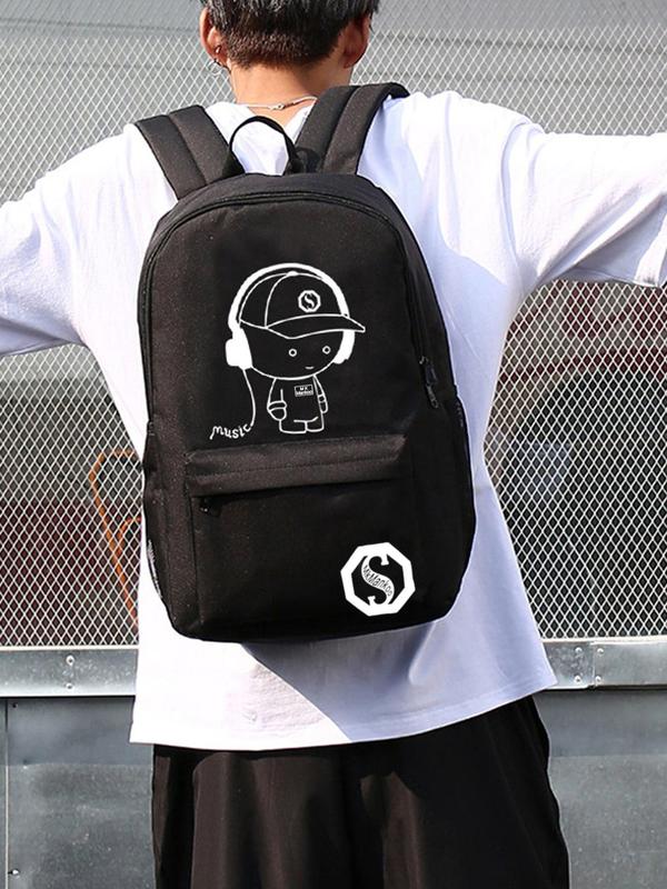 Men's Luminous Backpack & Chest Bag Set, Lightweight Large Capacity Backpack & Sling Bag, Fashionable Backpack Set for School & Travel