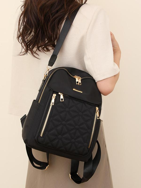 Large Capacity Quilted Backpack, Fashionable Zipper Backpack for Women & Men, Casual Versatile Travel Backpack for Daily Use