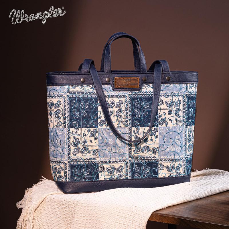 Wrangler Purse for Women Large Tote Bag with Sparkle Rheinstone Paisley Western Floral Top-handle Handbags wrangler totebag