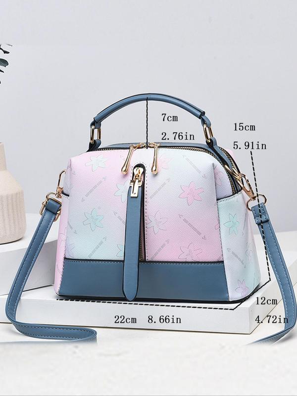 Women's Elegant Leaf Pattern Ombre Handbag, Fashionable PU Leather Crossbody Bag for Daily Used, Casual Trendy Versatile High-quality Daily Commuting Bag