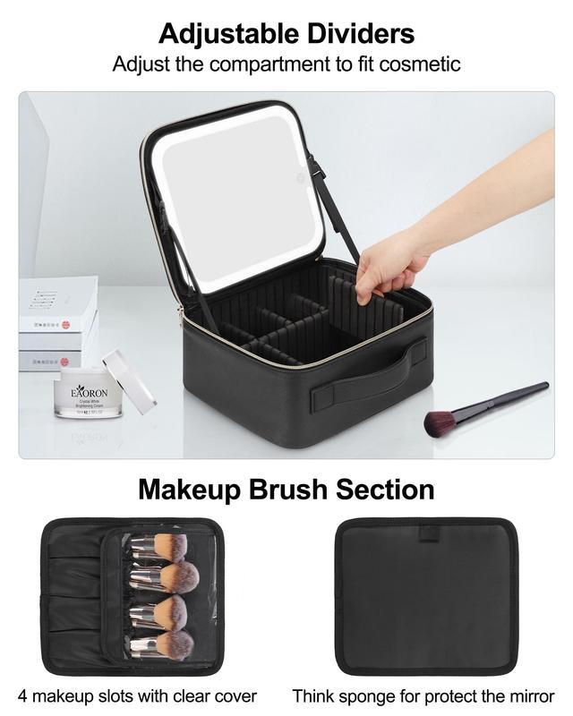 Travel Make-up Case with LEDMirror with 3-colour LED Lighted AdjustableDividers,Make-up Case with Mirror Make-upBags mutipul colore