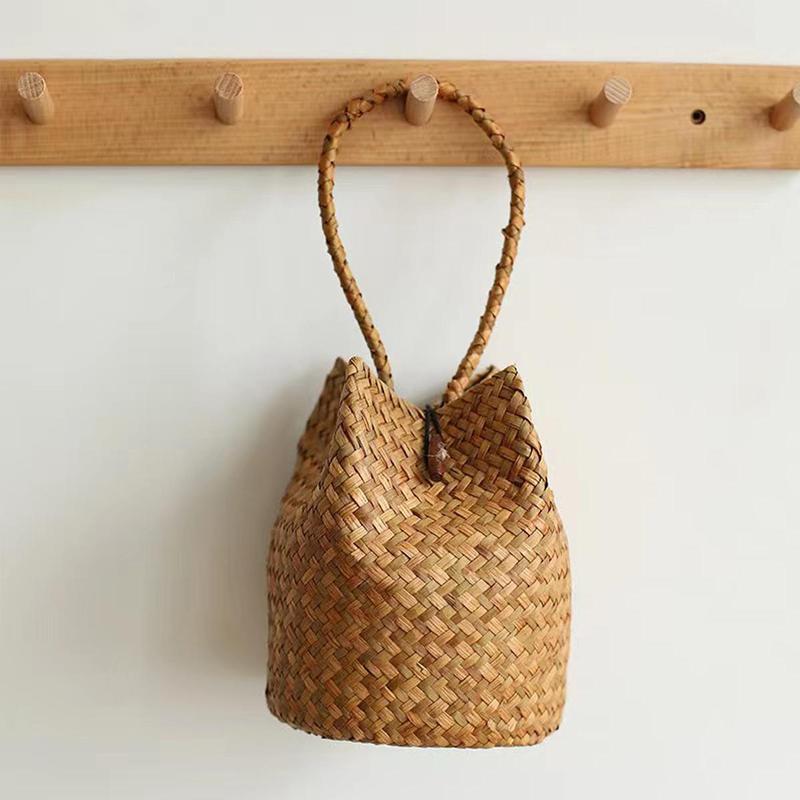 Boho Style Straw Handwoven Tote Bag, Creative Handmade Tote Bag, Storage Box for Wedding Candy Bag