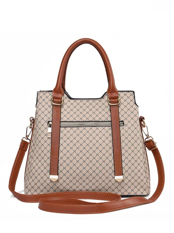Women's Fashionable Geometric Pattern Handbag, Adjustable Strap Zipper Shoulder Bag, Casual Trendy PU Leather Commuter Bag for Daily Use