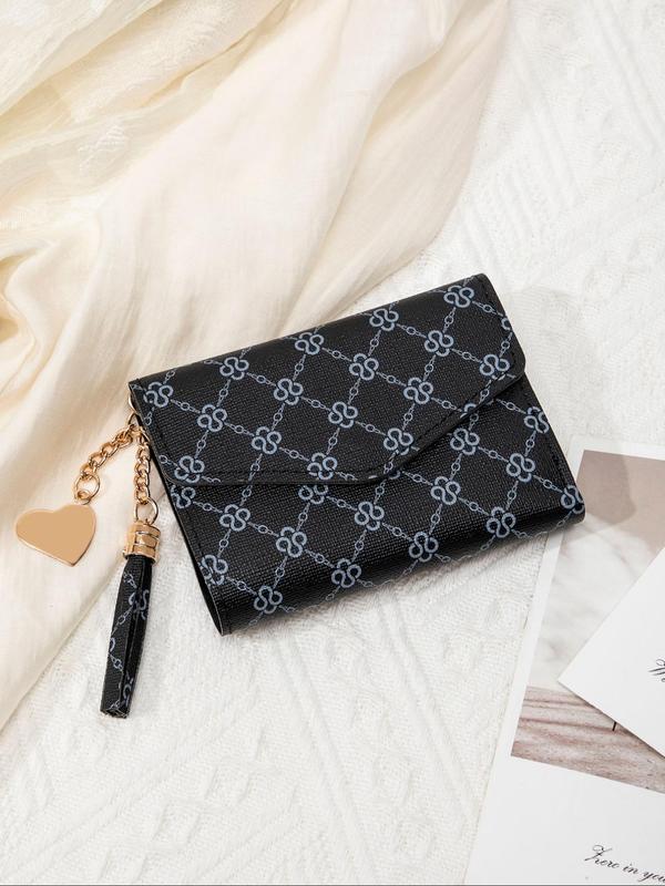 Women's Business Fashion Small Wallet with Tassel Charm, Multi Layer Portable Id Card Wallet, Minimalist Money Credit Card Wallet for Daily Travel