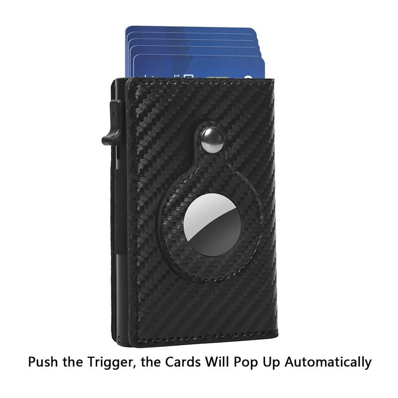Mens Smart Wallet Card Holder: Leather, RFID Blocking, Slim, Carbon Fiber, Minimalist - 9-14 Card Capacity | ID Window | Cash Slot (Black)