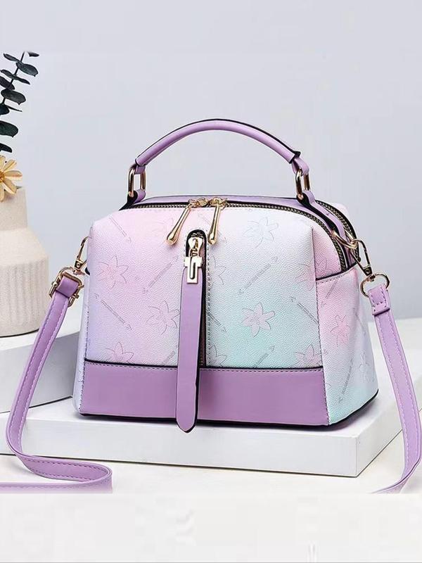 Women's Elegant Leaf Pattern Ombre Handbag, Fashionable PU Leather Crossbody Bag for Daily Used, Casual Trendy Versatile High-quality Daily Commuting Bag