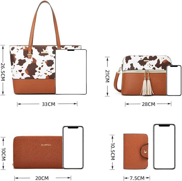 Cow-Print Western Wallet Tote Bag Shoulder Bag Top Handle Satchel Purse Set