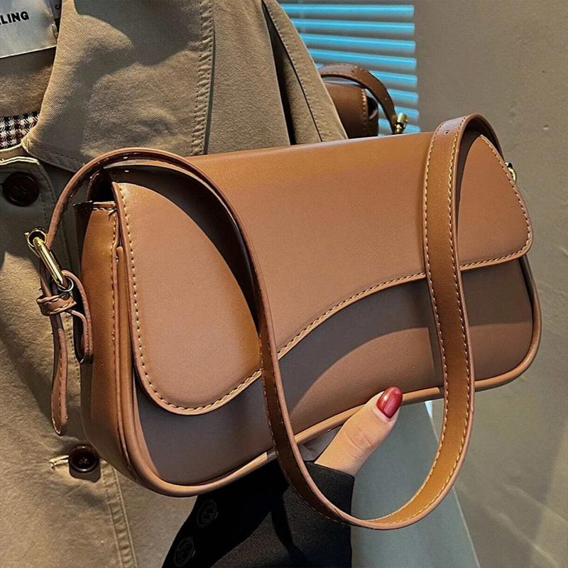 Women's PU Leather Saddle Bag Fashionable Simple Shoulder Bag Flip Design Solid Color Square Bag Versatile Handbag