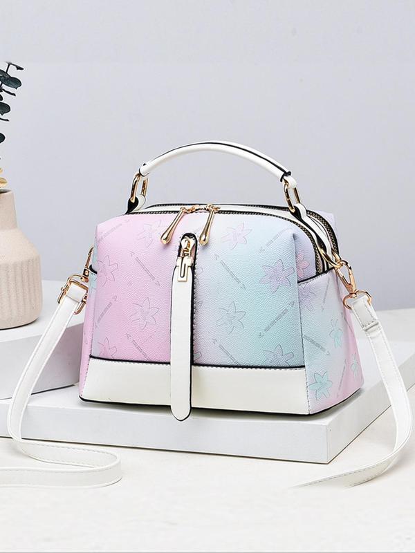 Women's Elegant Leaf Pattern Ombre Handbag, Fashionable PU Leather Crossbody Bag for Daily Used, Casual Trendy Versatile High-quality Daily Commuting Bag