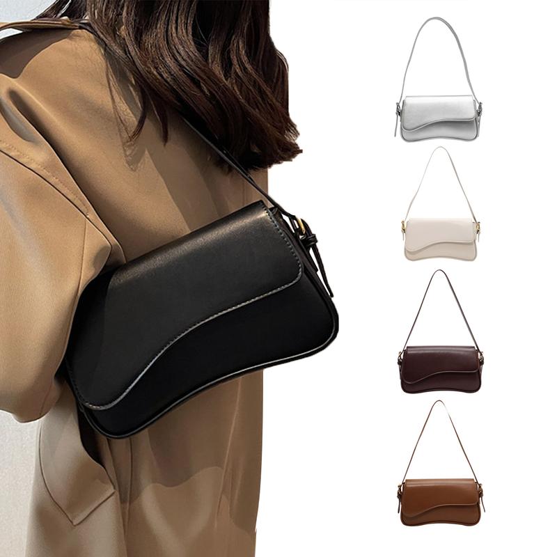 Women's PU Leather Saddle Bag Fashionable Simple Shoulder Bag Flip Design Solid Color Square Bag Versatile Handbag