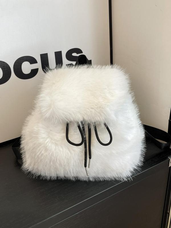 Women's Cute Plain Color Plush Bag, 2024 New Style Fashionable Fluffy Shoulder Bag for Daily Travel Work Commute, Casual Trendy Versatile High-quality Daily Commuting Bag