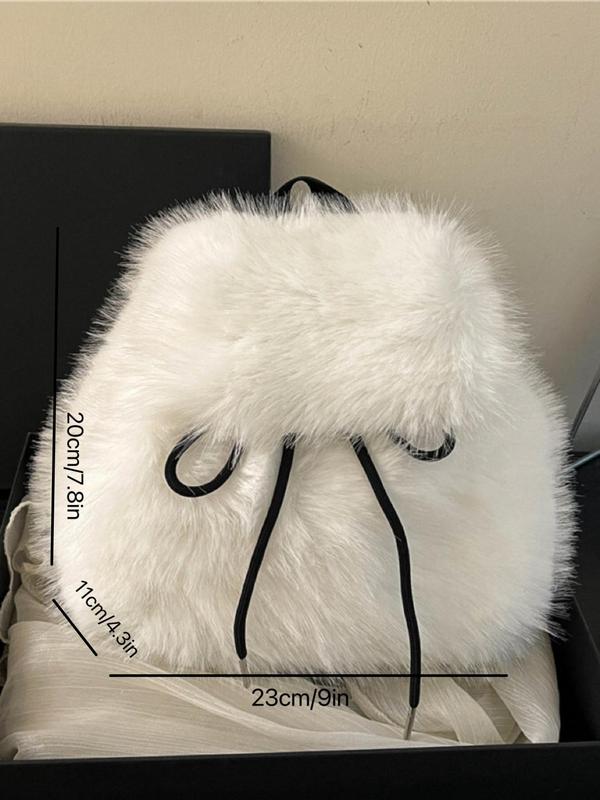 Women's Cute Plain Color Plush Bag, 2024 New Style Fashionable Fluffy Shoulder Bag for Daily Travel Work Commute, Casual Trendy Versatile High-quality Daily Commuting Bag