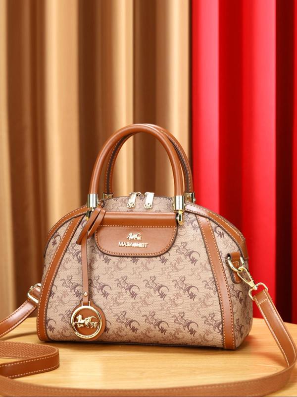 Women's Fashion Letter & Moon Pattern Bag Set, Casual Versatile PU Leather Handbag & Wallet Set, Trendy All-match Bag Set for Daily Use