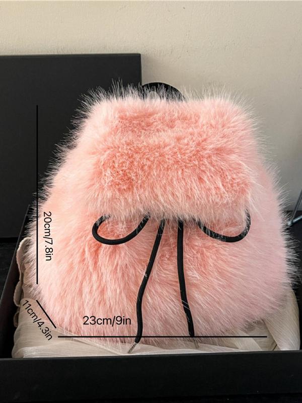 Women's Cute Plain Color Plush Bag, 2024 New Style Fashionable Fluffy Shoulder Bag for Daily Travel Work Commute, Casual Trendy Versatile High-quality Daily Commuting Bag