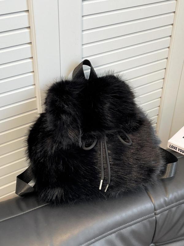 Women's Cute Plain Color Plush Bag, 2024 New Style Fashionable Fluffy Shoulder Bag for Daily Travel Work Commute, Casual Trendy Versatile High-quality Daily Commuting Bag