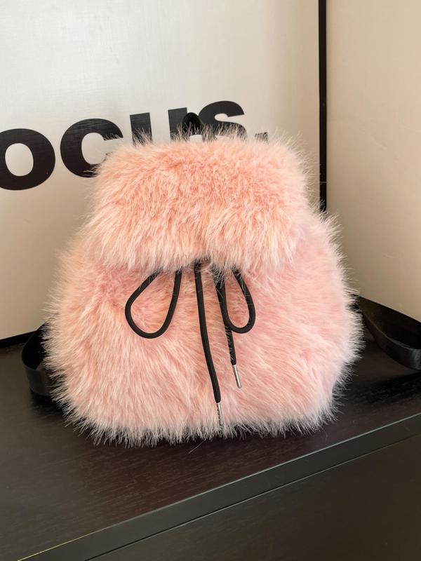 Women's Cute Plain Color Plush Bag, 2024 New Style Fashionable Fluffy Shoulder Bag for Daily Travel Work Commute, Casual Trendy Versatile High-quality Daily Commuting Bag