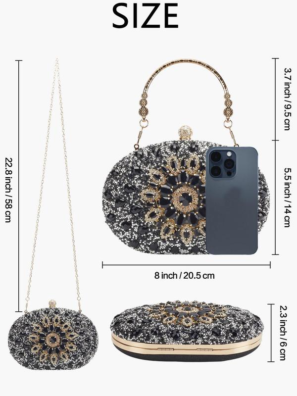 Women's Elegant Rhinestone Decorated Evening Bag, 2024 New Style Exquisite Trendy Evening Bag, Fashionable Bag for Party Prom & Wedding Decoration