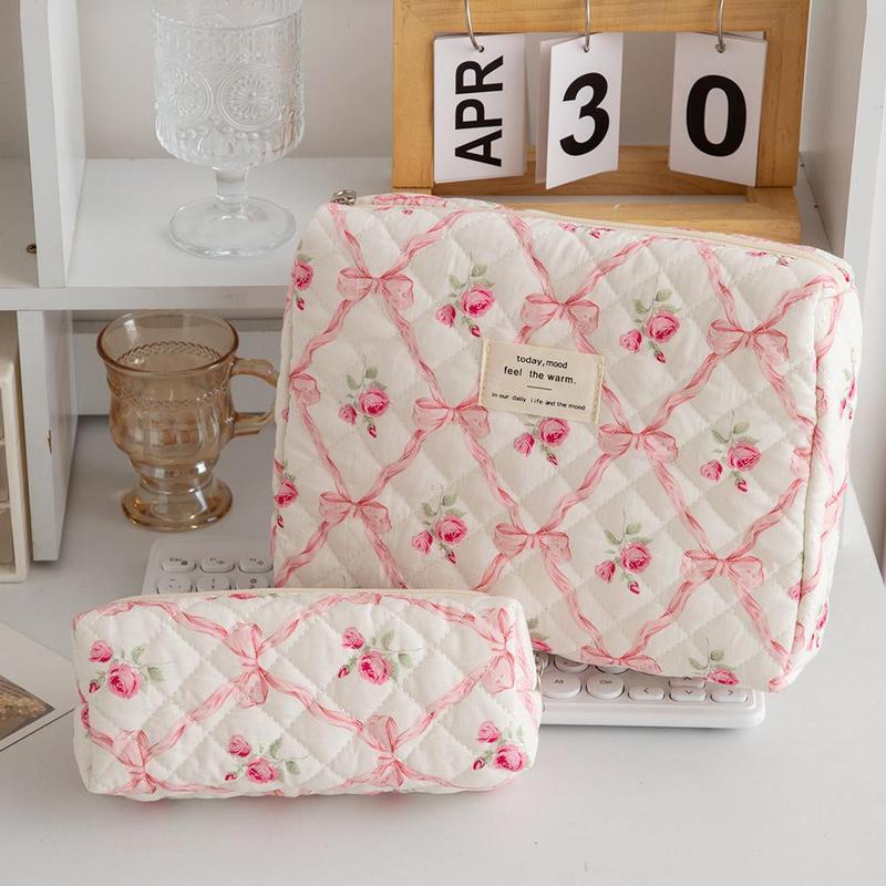 Floral Pattern Quilted Makeup Bag Set, 3 CountsTravel Cosmetic Bags, Portable Zipper MakeupOrganizer Pouches, for Skincare, Lotion, Cream,Lip Balm, Eyeliners, Makeup Tools, TravelEssentials, Back To School