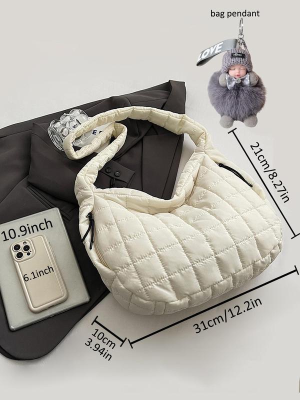 Women's Solid Color Quilted Shoulder Bag, Lightweight Quilted Down Shoulder Bag, Fashionable Crossbody Bag for Daily Use