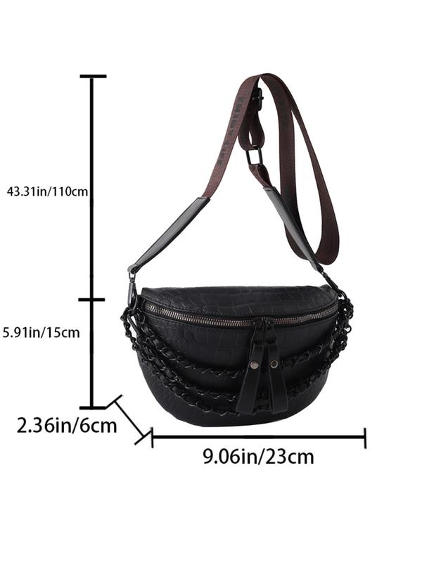 Women's Fashion Chain Decorated Crocodile Pattern Fanny Pack, Solid Color Chest Bag for Daily Used, New Trendy Matching Bum Bag for Party, Club