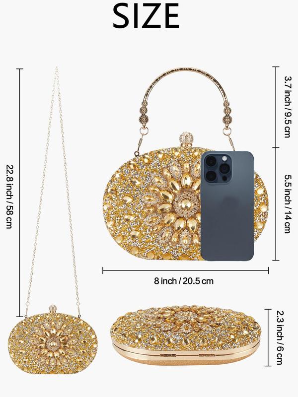 Women's Elegant Rhinestone Decorated Evening Bag, 2024 New Style Exquisite Trendy Evening Bag, Fashionable Bag for Party Prom & Wedding Decoration