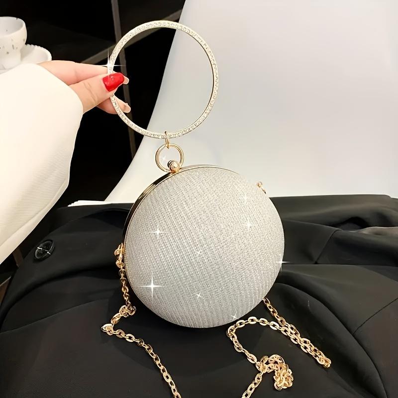 Round Ball Prom Purse, Women's Glitter Evening Bag, Mini Chain Handbag For Wedding & Party (4.6*4.6*4.6) Inch - Perfect for Carnival Mardi Gras