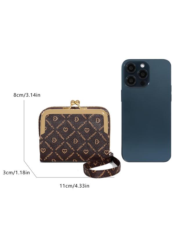 Women's Fashionable Heart & Letter Pattern Zipper Short Wallet, Vintage Multi-card Slots Card Holder with Coin Purse, Casual Trendy Versatile High-quality Daily Wallet