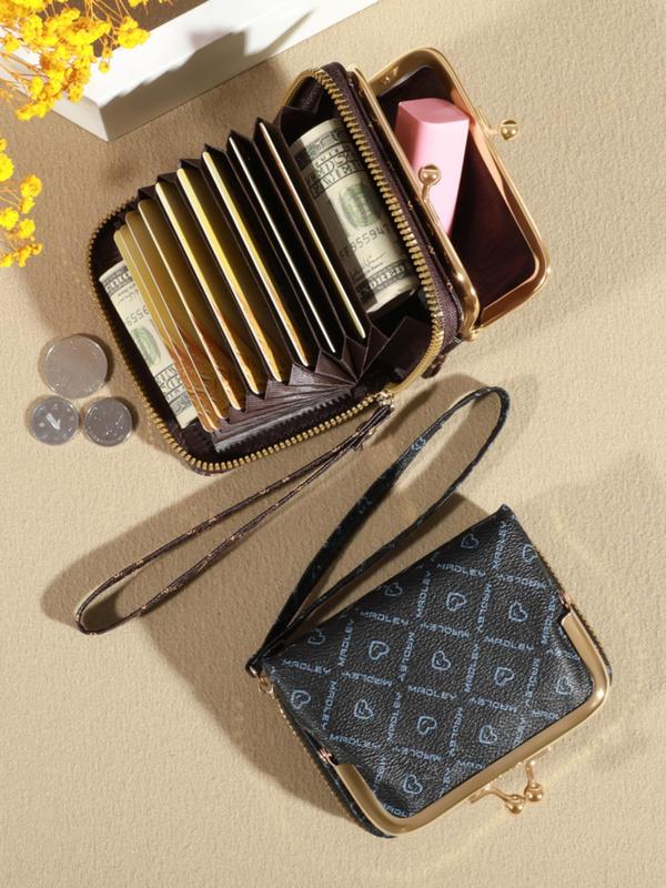 Women's Fashionable Heart & Letter Pattern Zipper Short Wallet, Vintage Multi-card Slots Card Holder with Coin Purse, Casual Trendy Versatile High-quality Daily Wallet