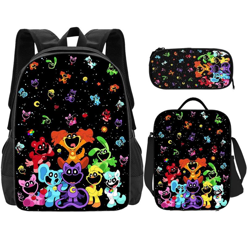 Smiling criiters Backpack three-piece set Exquisite and convenient printing with shoulder straps Handbag with zipper