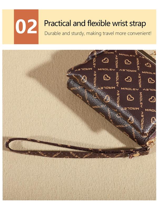 Women's Fashionable Heart & Letter Pattern Zipper Short Wallet, Vintage Multi-card Slots Card Holder with Coin Purse, Casual Trendy Versatile High-quality Daily Wallet