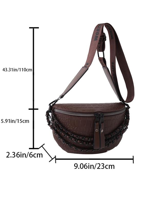 Women's Fashion Chain Decorated Crocodile Pattern Fanny Pack, Solid Color Chest Bag for Daily Used, New Trendy Matching Bum Bag for Party, Club