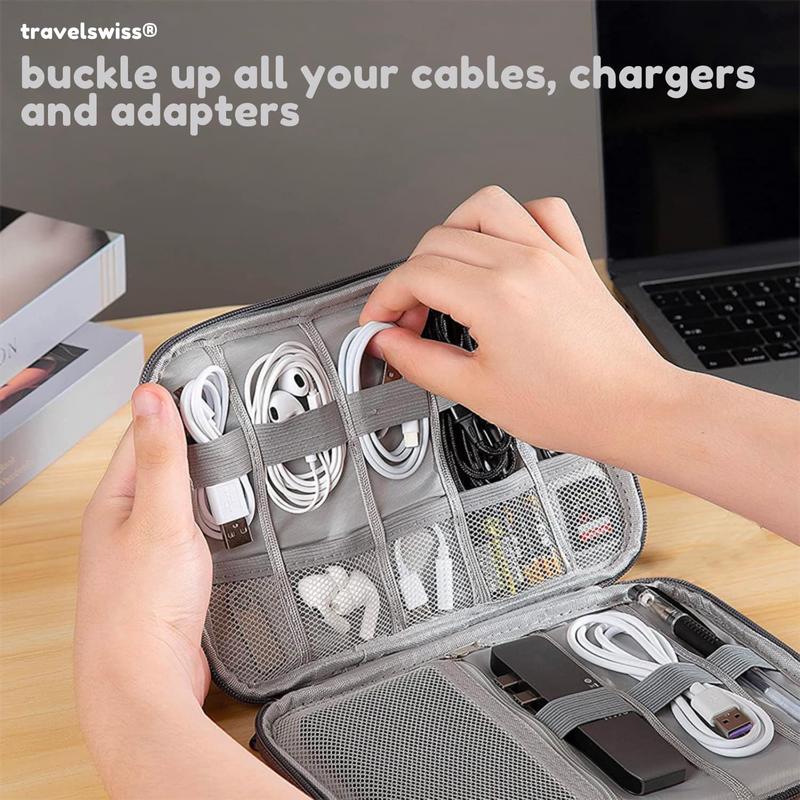 Travel Case Carry Pouch  Accessories Organizer Portable  Double Layers All-in-One Storage Bag for Power  USB  Mouse Cords Charger Phone Earphone Flash Drive Grey