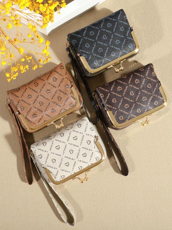 Women's Fashionable Heart & Letter Pattern Zipper Short Wallet, Vintage Multi-card Slots Card Holder with Coin Purse, Casual Trendy Versatile High-quality Daily Wallet